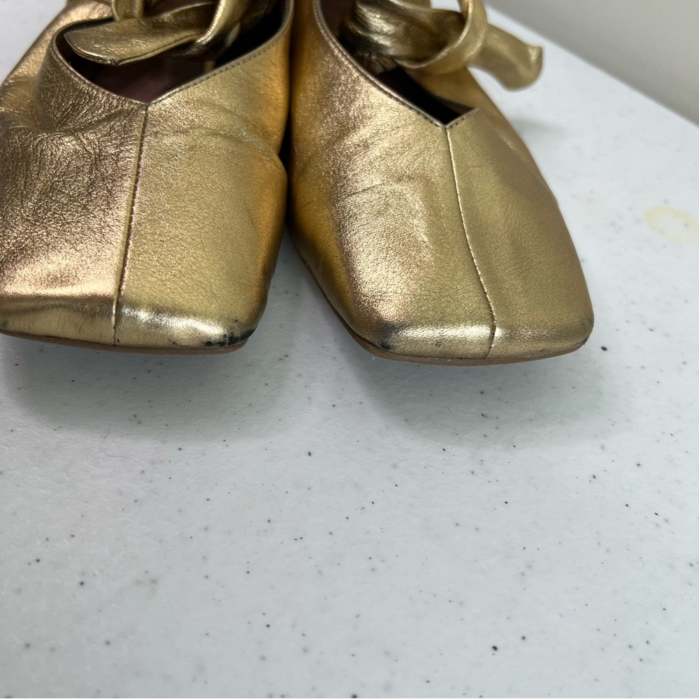 Vicenza Bow Mary Jane Silver leather flats square toes ballet Anthropologie - Picture 12 of 14